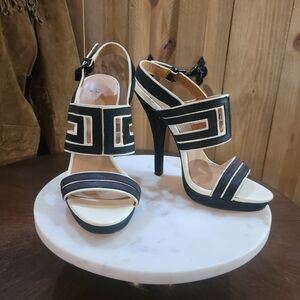 Y2k L.A.M.B. Black and White Strappy Platform High Heels